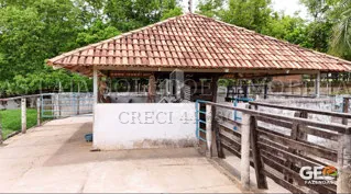 Estrutura coberta em propriedade rural com cercas