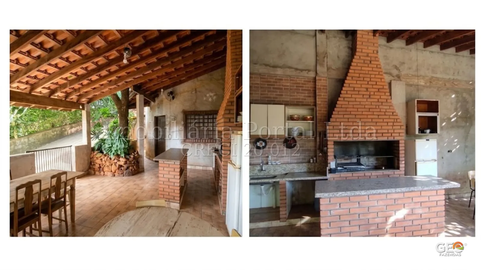 Área de lazer com churrasqueira e varanda coberta
