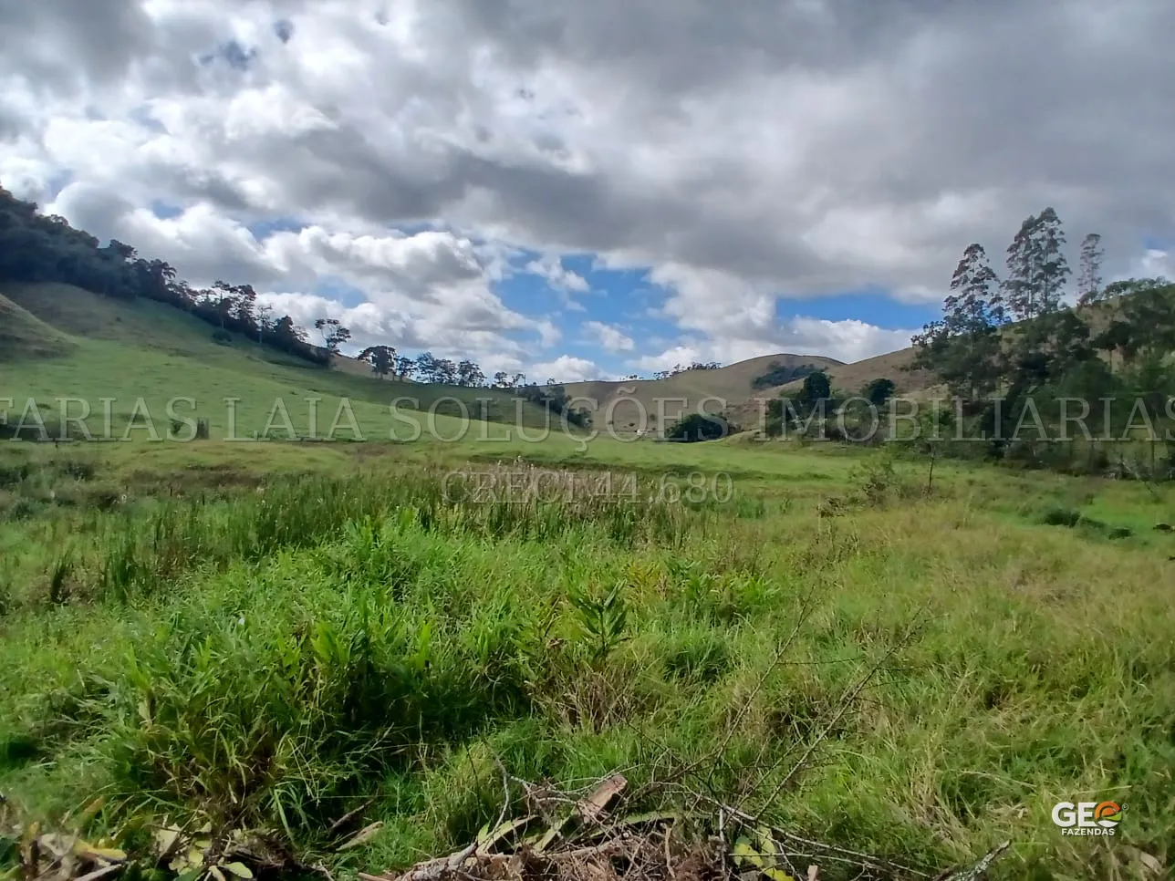 Área rural com pastagem e morros ao fundo