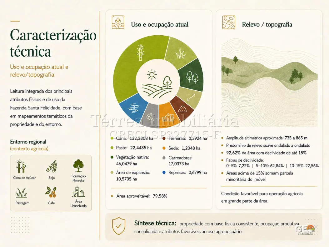Caracterização técnica de uso e relevo da fazenda