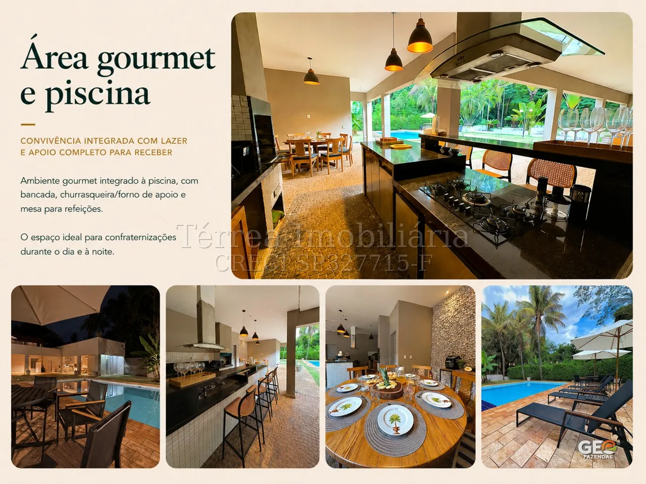 Área gourmet com piscina e espaço de lazer